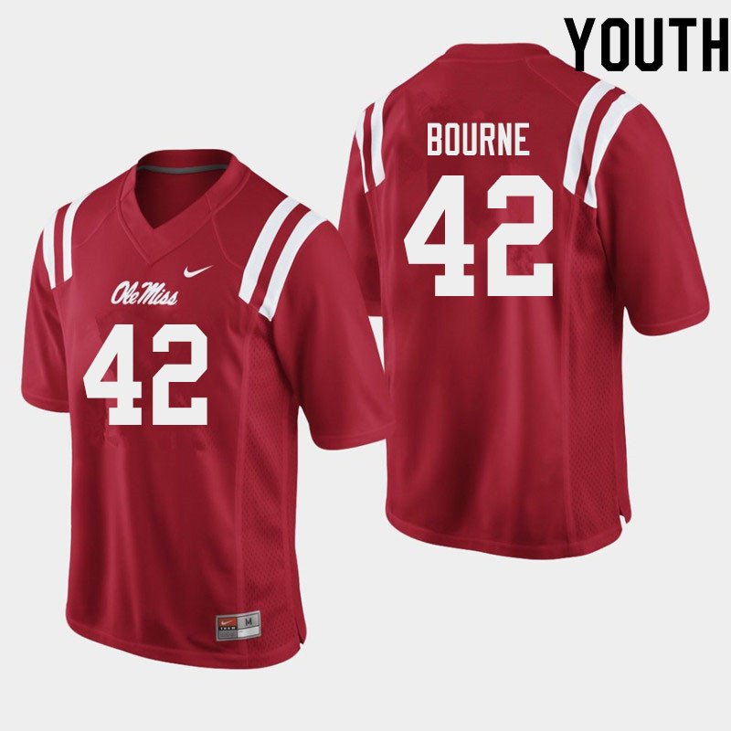Truett Bourne Ole Miss Rebels NCAA Youth Red #42 Stitched Limited College Football Jersey YEV7858AU